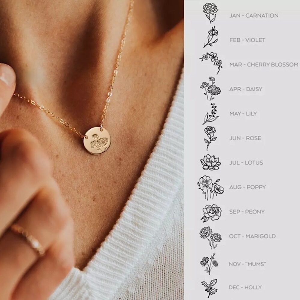 Minimal Birth Month Flower Pendant Gift Necklace - Picture 1 of 16